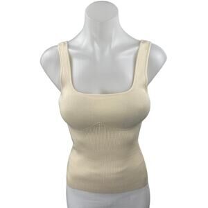 Ba&sh Women's Cream Sleeveless Ribbed Knit Square Neck Cami Tank Top Size S